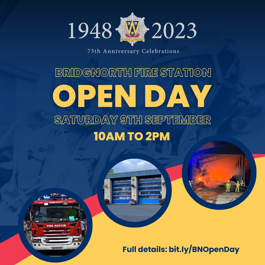 🚨 THIS WEEKEND 🚨

Join the lovely crew at <a href="/SFRS_Bridgnorth/">Bridgnorth Station</a> for their open day!

Refreshments, fire engines and games galore - we look forward to seeing you there.

For more information: shropshirefire.gov.uk/event/bridgnor…

#shropshire #whatson