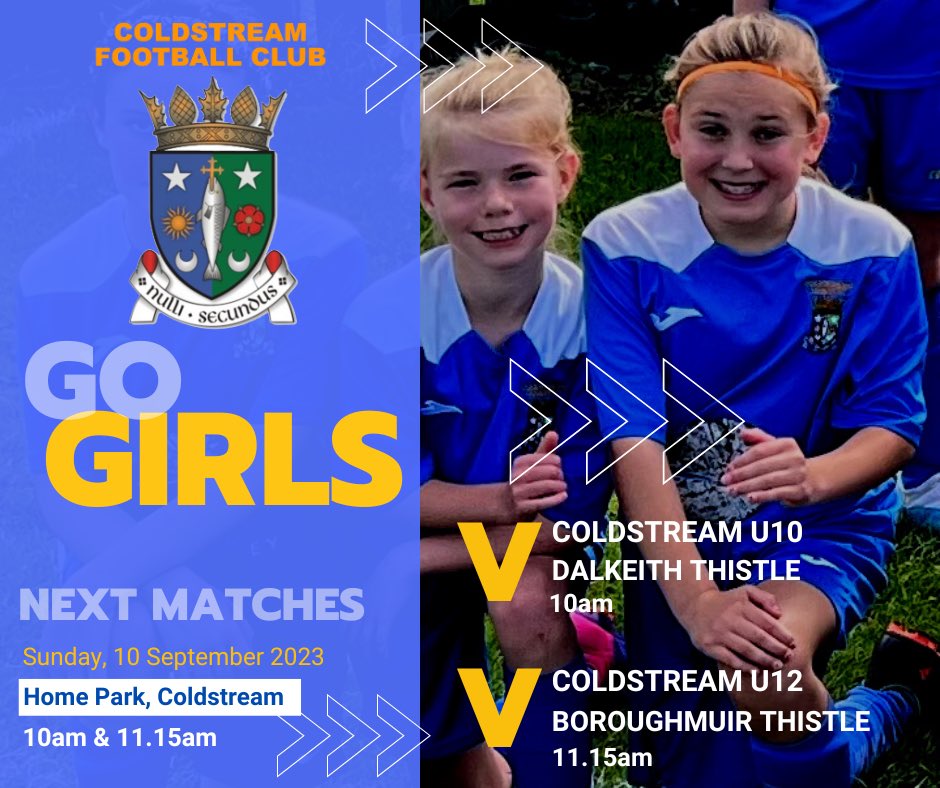 ColdstreamGirls's tweet image. 🔵⚪️🔵 SUPER SUNDAY 🔵⚪️🔵
Coldstream U10 and U12 girls are both in action at Home Park this Sunday. Come and cheer them on 🤩📣💙

➡️U10s
🆚Coldstream v @DalkeithCFC 
⏰10am

➡️U12s
🆚Coldstream v @BTFC07 Whites
⏰11.15am

☕️Pivvy cafe open