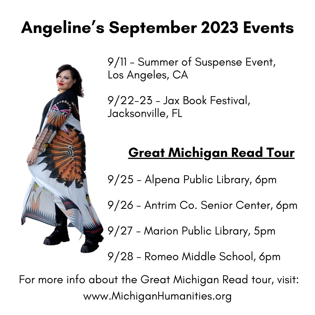FineAngeline's tweet photo. Hope to see you at one of my September events!
#FirekeepersDaughter #WarriorGirlUnearthed #AncestorsBack #NAGPRA #IndigenousAuthors #NativeLiterature #Anishinaabe
#GreatMichiganRead https://t.co/dzbgLHPJrN