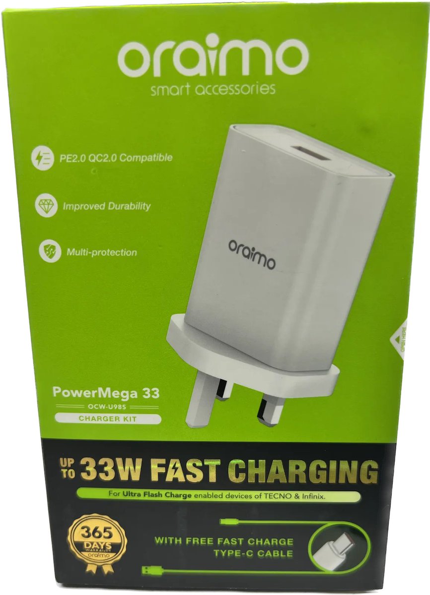 💥Discover the power of the Oraimo PowerMega 33 33W Fast Charging Charger Kit with Type-C Cable. Charge your devices in a flash! Free deliveries within Nairobi CBD. Call us on 0757 305 074 or visit gt-gadgets.com. #OraimoCharger #FastCharging #PowerOnTheGo #33WFastCharge