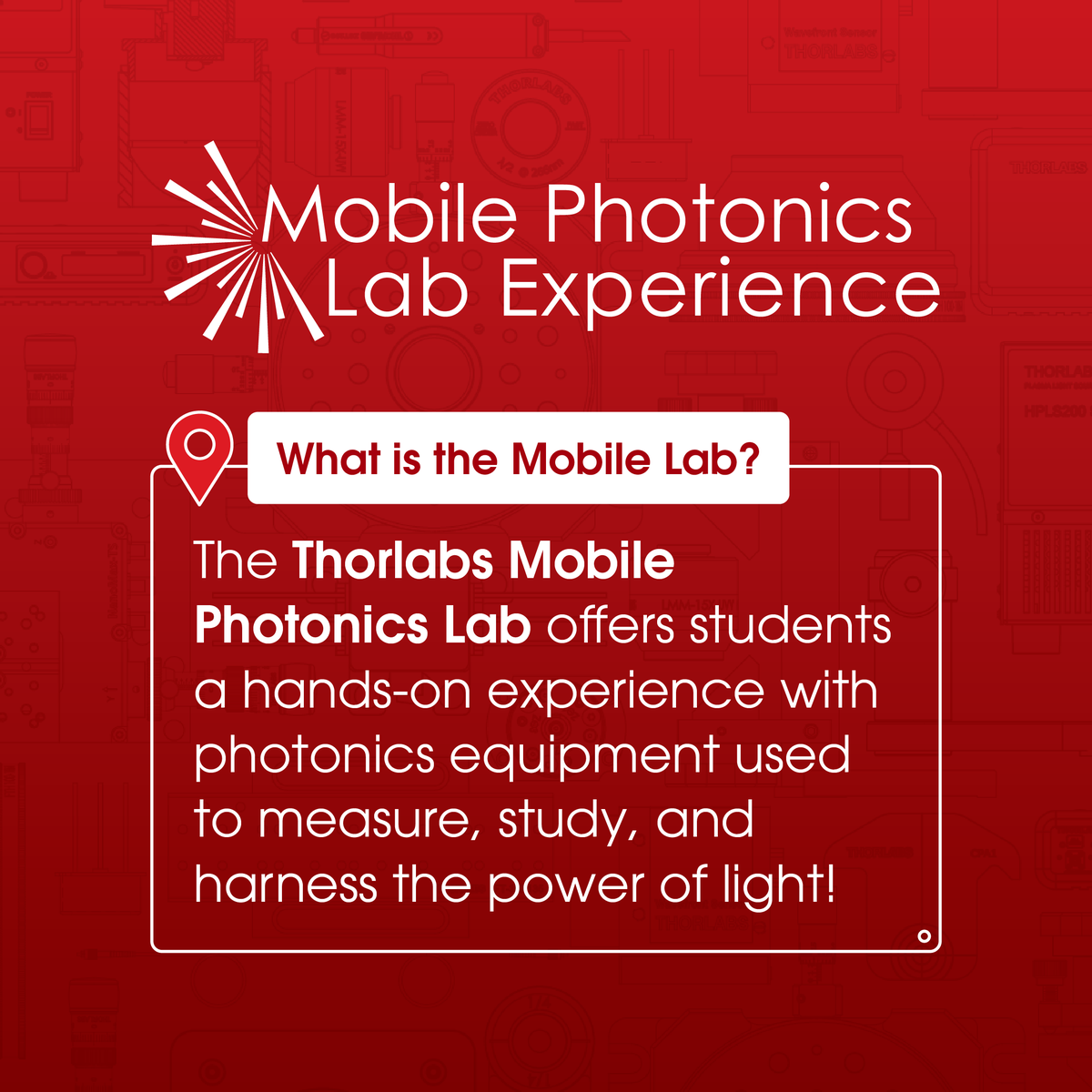 Thorlabs's tweet photo. ⭐️ Coming soon to a campus near you, the Thorlabs Mobile Photonics Lab offers students a hands-on experience with photonics equipment used to measure, study, and harness the power of light! ⭐️ #ThorlabsMobileLab #ThorlabsLearning #STEM #photonics #optics https://t.co/rUKv06j8jA