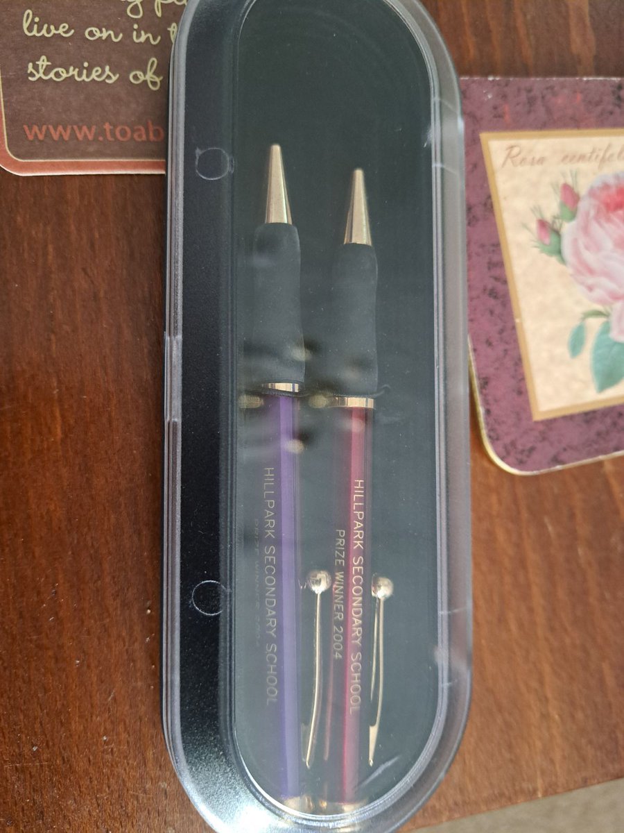 My gran text this morning to show she had kept these pens I got from an awards ceremony at my high school in 2004. 

19 years later and I am now working as a teacher in <a href="/HillparkSec/">Hillpark Secondary</a> <a href="/HillparkTech/">Hillpark Technologies Faculty</a>