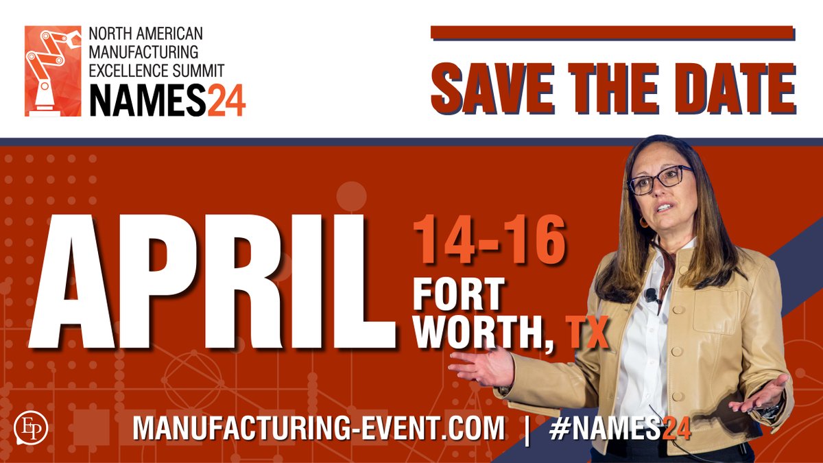 📣 Mark your calendars for the must-attend event for manufacturing executives! 

Get ready for the North American Manufacturing Excellence Summit 2024, taking place in Fort Worth, TX from April 14th-16th. 🏗

➡️ Visit manufacturing-event.com for more details. 

#NAMES23