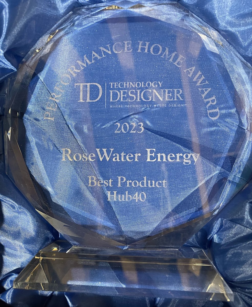 RoseWaterEnergy's tweet image. 📣 Breaking News! We are proud and honored to announce our Hub40 won the Performance Home Best Product Award from @TechnologyDesigner, awarded yesterday at the @CediaExpo. Please come by our booth 4301 and see what all the buzz is about! #rosewaterenergy #technologydesigner