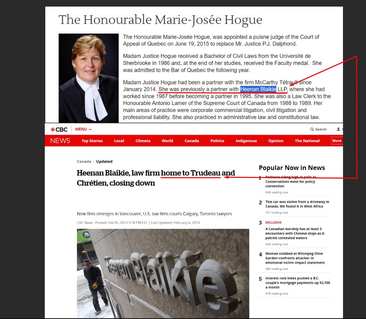 So they found a judge for foreign interference Marie-Josee Hogue who once again worked for a law firm that was home to the TRUDEAU's.....Unbelievable... Is no one going to address this? Was she on the board of the Trudeau Foundation also?