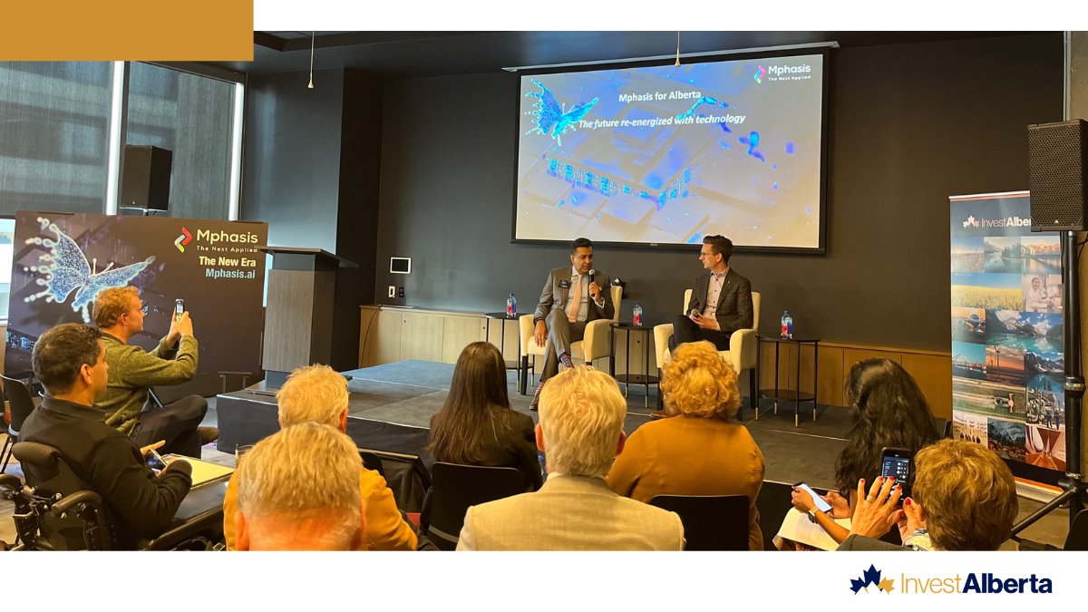 Invest_Alberta's tweet image. Calgary&apos;s tech community celebrated Mphasis&apos; one-year anniversary in Alberta. @Mphasis, CEO @nitinrakesh and Minister @nateglubish discuss tech growth, talent, and investment. As well, we enjoyed a critical women-in-tech discussion. Exciting times in #AlbertaTech
