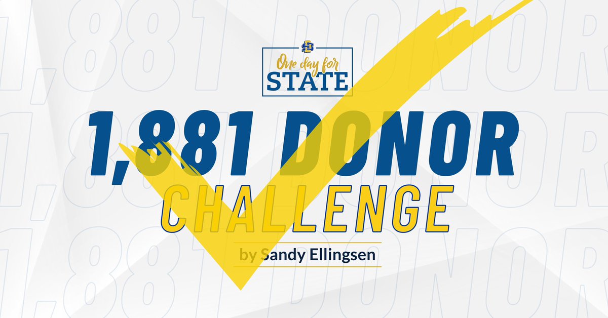 sdstateloyalty's tweet photo. 🔓 We just hit a milestone of 1,881 donors and unlocked another $50,000 in challenge funds! Thank you for inspiring Jackrabbits with this unique #onedayforstate challenge, Sandy Ellingsen.

Let’s keep it going, Jackrabbits: https://t.co/giLqbiD8ue https://t.co/U6sjSE2NyA
