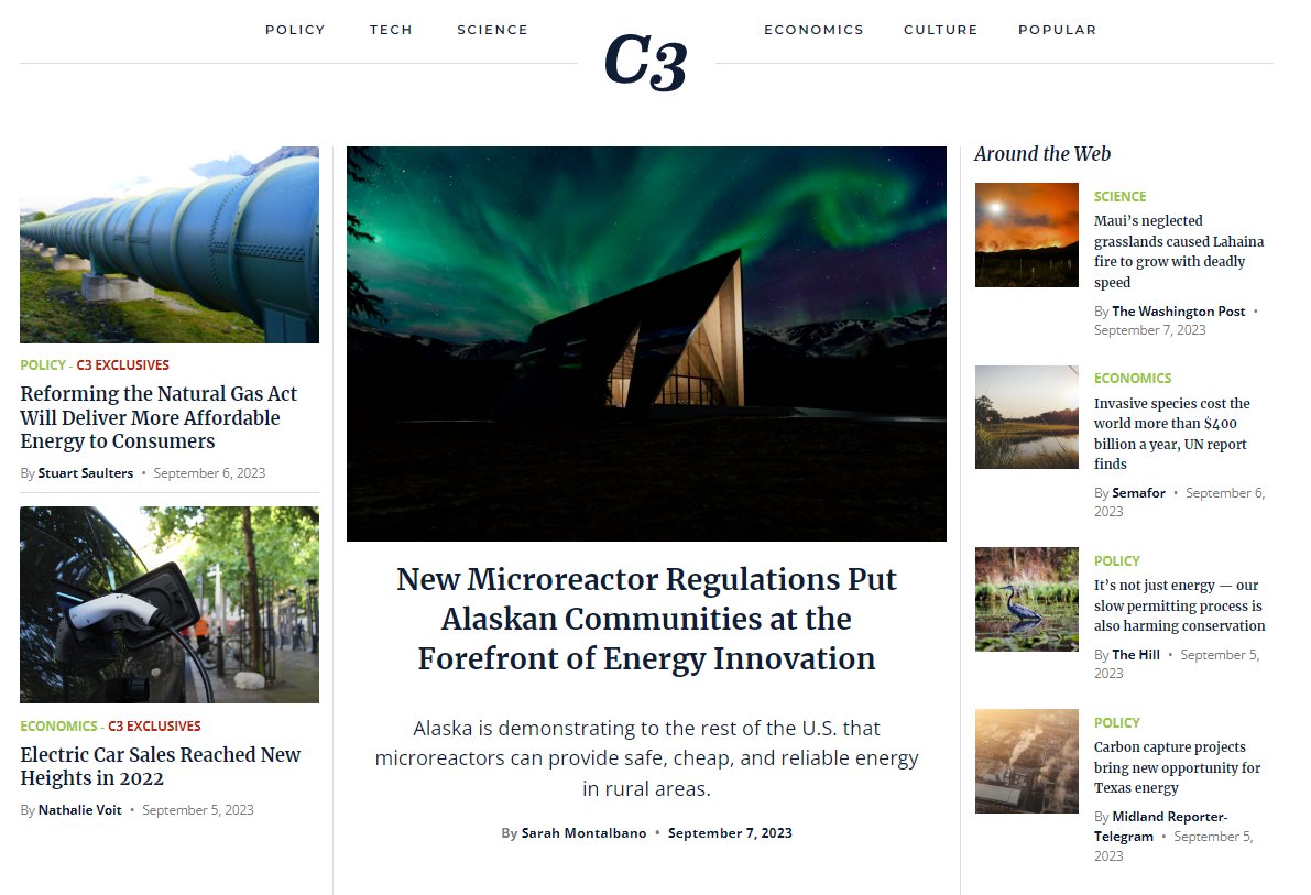 Excited to be front-and-center on @C3SolutionsNews today on Alaska's loosening of nuclear microreactor regulations. This could be a game-changer for Alaska's rural communities. @YoungVoicesOrg c3newsmag.com/new-microreact…