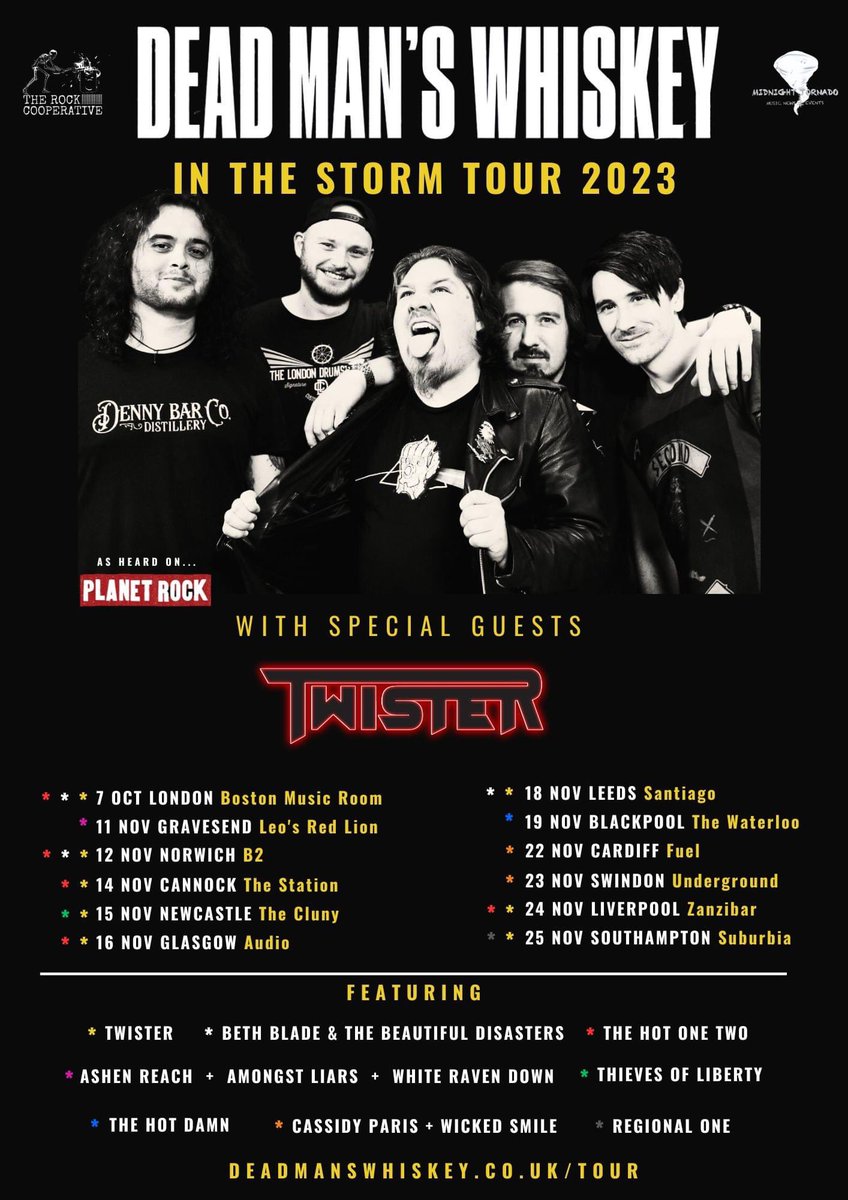 Dead Man's Whiskey (@deadmanswhiskey) on Twitter photo UK TOUR SUPPORTS!
We cant wait to hit the road and what lineup we have for you!
A big shout out to our special guests @wearetwister who will playing 8 show with us. <a href="/thehotonetwo/">The Hot One Two</a> who will be playing 5 & @BBATBDofficial 3 dates. with us.
Don't say we don't treat you! 🤟💀🥃 UK TOUR SUPPORTS!
We cant wait to hit the road and what lineup we have for you!
A big shout out to our special guests @wearetwister who will playing 8 show with us. <a href="/thehotonetwo/">The Hot One Two</a> who will be playing 5 & @BBATBDofficial 3 dates. with us.
Don't say we don't treat you! 🤟💀🥃