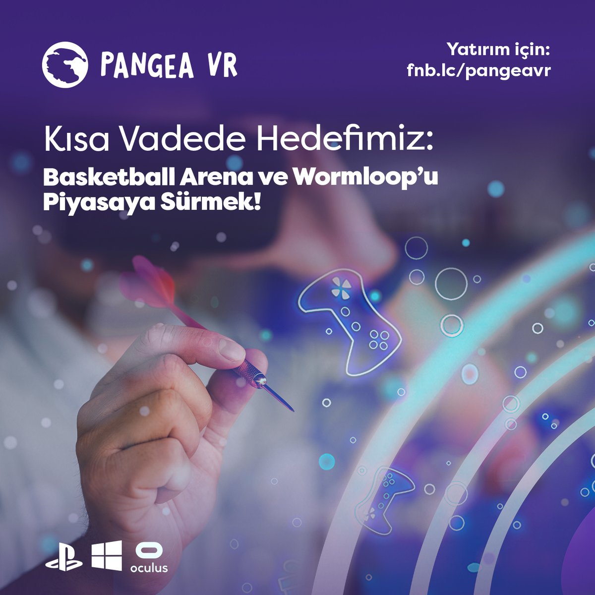Hedefimiz MediVR ve TerraKids uygulamalarının Quest Store ve Playstation Uygulama Mağazası'nda başarılı bir lansmanını gerçekleştirmek ve test aşamasındaki projelerimizi de piyasaya sürmektir. 🎯

Yatırımcımız olmak için: fnb.lc/pangeavr