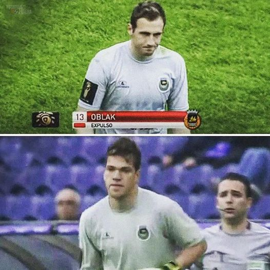 jbizarro's tweet photo. Aquele dia em que o Oblak foi expulso (no dragão, obviamente) e Ederson entrou para a baliza do Rio Ave. https://t.co/qg7soInyX8