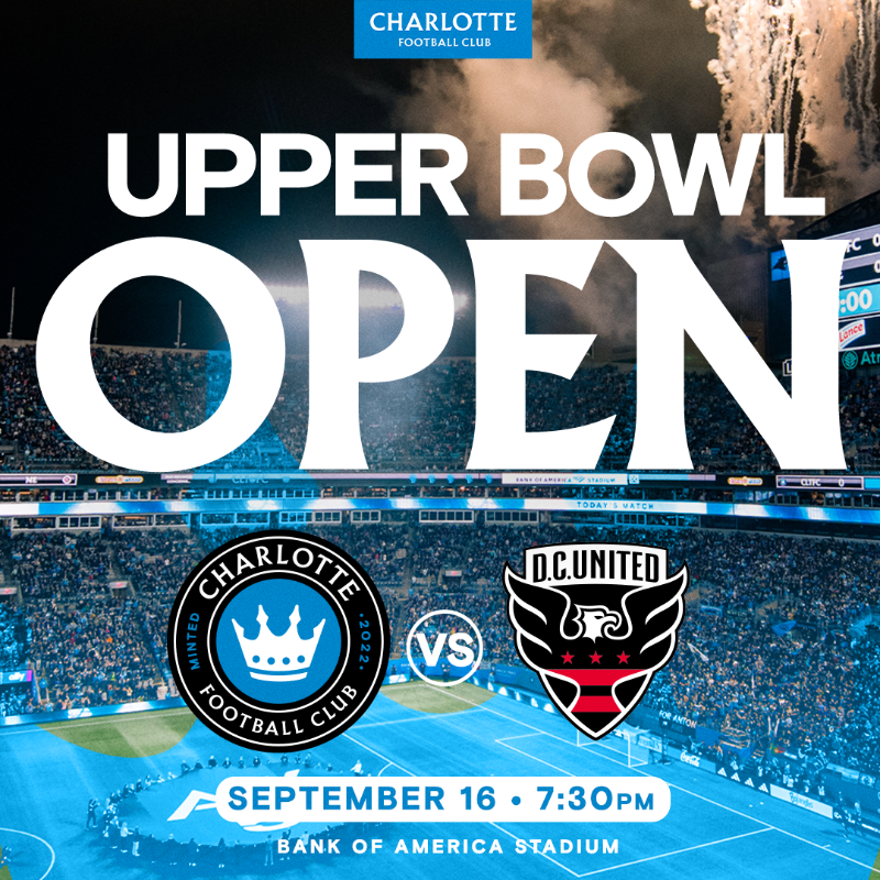 CharlotteFC's tweet photo. The final stretch is here and we need EVERYBODY 👑 

The Upper Bowl will be OPEN for our Sept. 16th match vs. D.C. United!