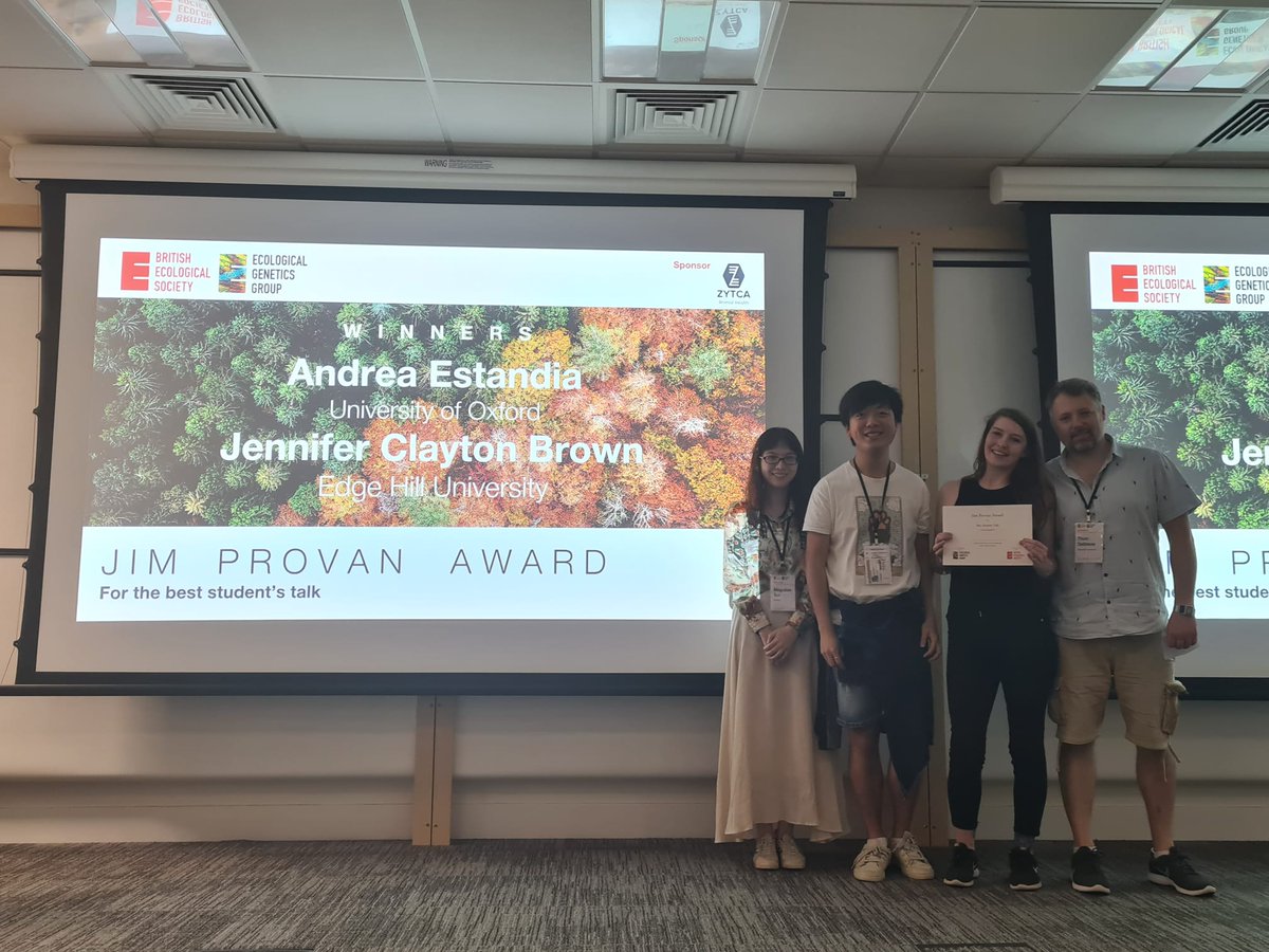 Proud to announce the winners of the Jim Provan Award for best student talks at #EGG2023. Congratulations Jenn and Andrea, and to our runners up Amy Turner and James Baker. An incredibly competitive year. @SkyAndEternity @Dalli_SciNat <a href="/BritishEcolSoc/">British Ecological Society</a>