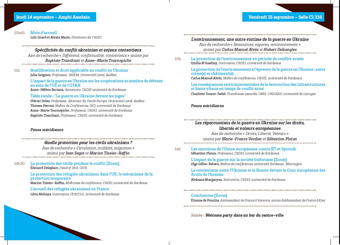 CRDEI_33's tweet photo. conférences de rentrée "Russie/Ukraine, la guerre en Europe : répercussions et réactions" pour les masters 2 des mentions droit international et européen 14 et 15/09/23
conclusions Etienne de Poncins ancien Ambassadeur de France à Kiev https://t.co/BUMTuvUzgq