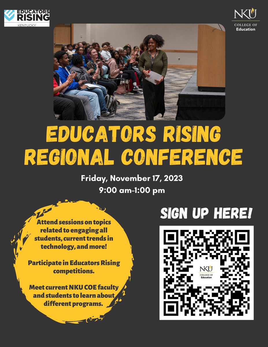 nkucoe's tweet photo. 📢 Reminder: Educators Rising Conference! 
🗓️ Nov 17 
🏫 Host: NKU's College of Education 
📚 Join for engaging sessions, competitions, and prep for March's Kentucky Educators Rising Conference.📌  Register to secure your spot! 
https://t.co/2ZL8py55EU https://t.co/HxJPfTKUwW