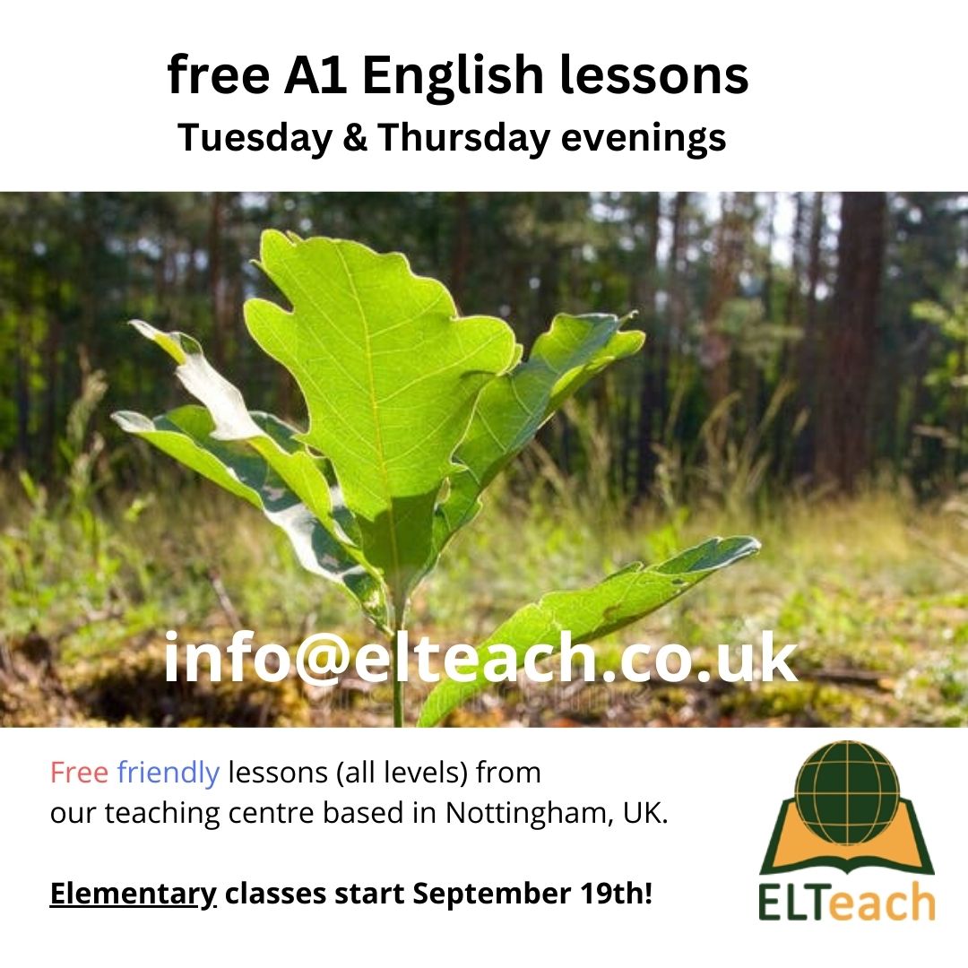 ELTeach (@elteach4) on Twitter photo **Are you an elementary level English student?**
Our free A1 level classes begin on 19th September.
You're welcome to join. Meet our teachers, and other friendly students.
Please write to info@elteach.co.uk for the links. **Are you an elementary level English student?**
Our free A1 level classes begin on 19th September.
You're welcome to join. Meet our teachers, and other friendly students.
Please write to info@elteach.co.uk for the links.