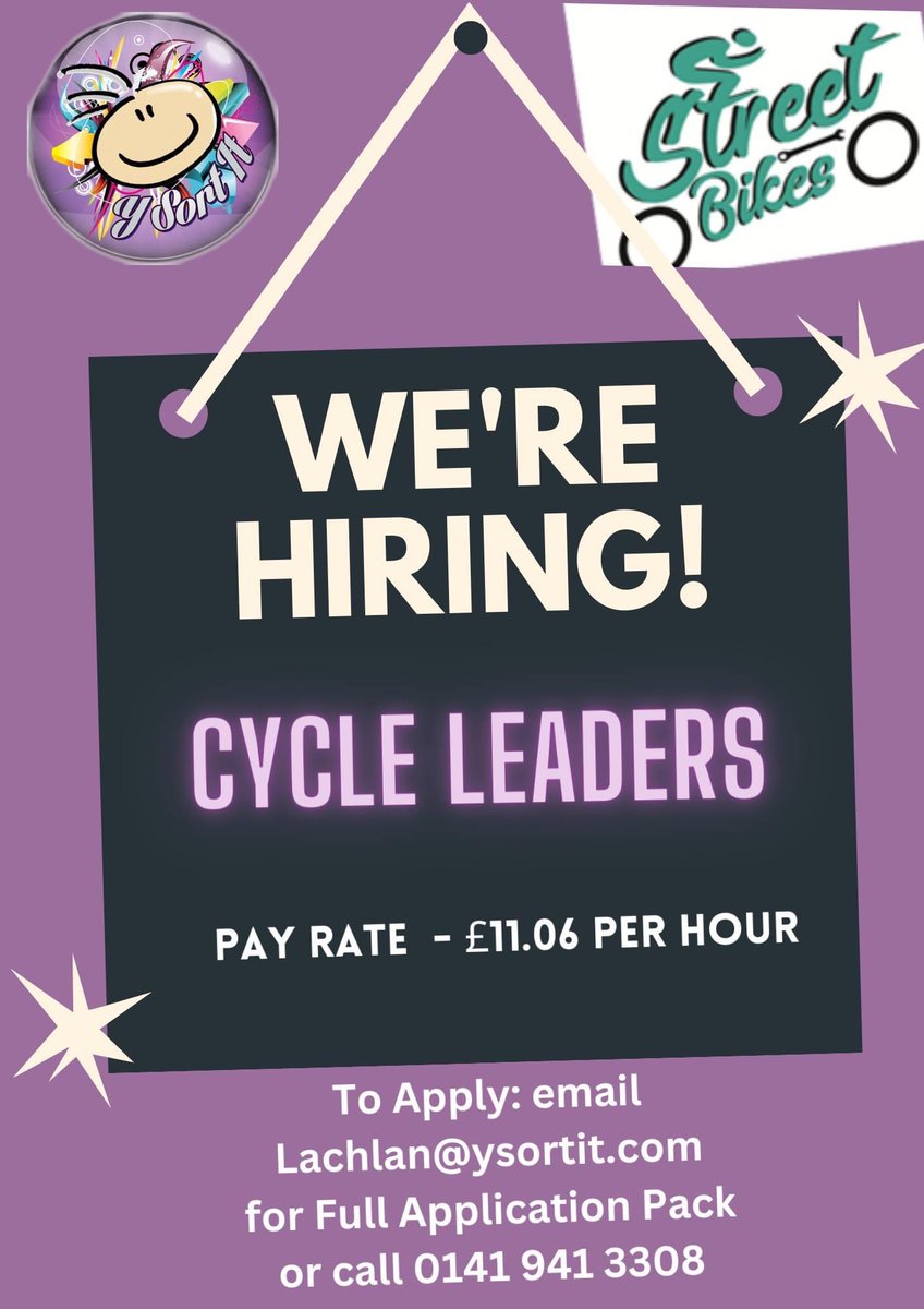 If you are/know someone who enjoys cycling and working with young people, then this might be the position for you 🫵 If this is of interest, please see the poster below for contact details and for full application pack.