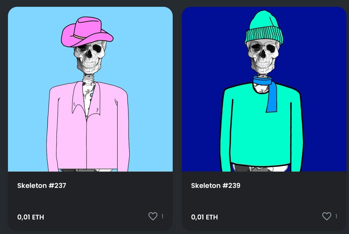 New🥳🎉
Polygon Skeletons 
0.01 $ETH #Polygon 
opensea.io/collection/ske…

#NFT #nftart #NFTdrop #NFTartist #NFTCommunity #OpenSeaNFT #opensea #OpenSeaCollection #PolygonCommunity #openseapolygon #EthereumNFTs #Ethereum #openseaart #nftcollector #nftart