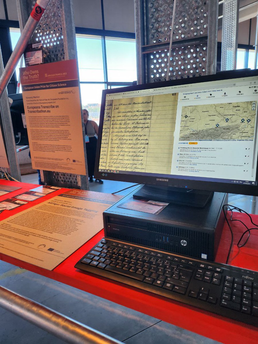 transcribathon's tweet photo. Come to #postcity first floor of the #arselectronica23 festival in #Linz and try out to transcribe handwritten documents. #citizenscience https://t.co/HMAzPB2ikC