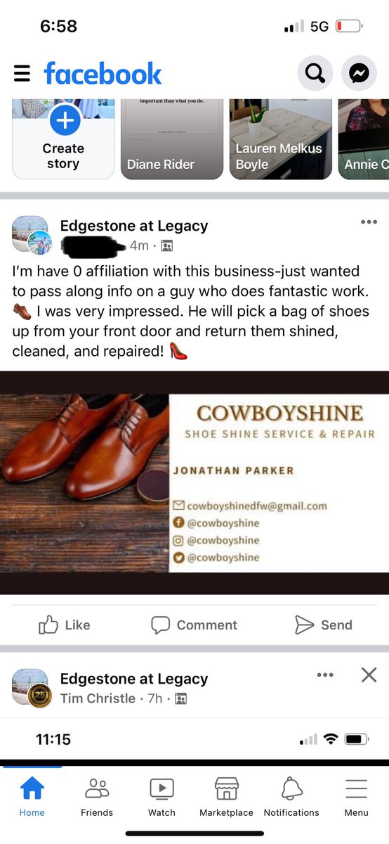 cowboyshine's tweet photo. Let someone else speak about your work. π€«
Dm me if you need your shoes or boots polished.
#edgestoneatlegacy #friscocommunity #shopsoflegacy #legacywest #customerreview #satisfactionguaranteed #qualitywork #shoerepair #shoeshine #cowboyshine #reviewoftheday #testimony https://t.co/w7xgTOafxE