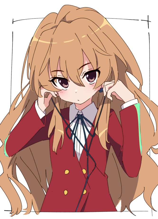 aisaka taiga 1girl oohashi high school uniform solo long hair brown hair school uniform earphones  illustration images