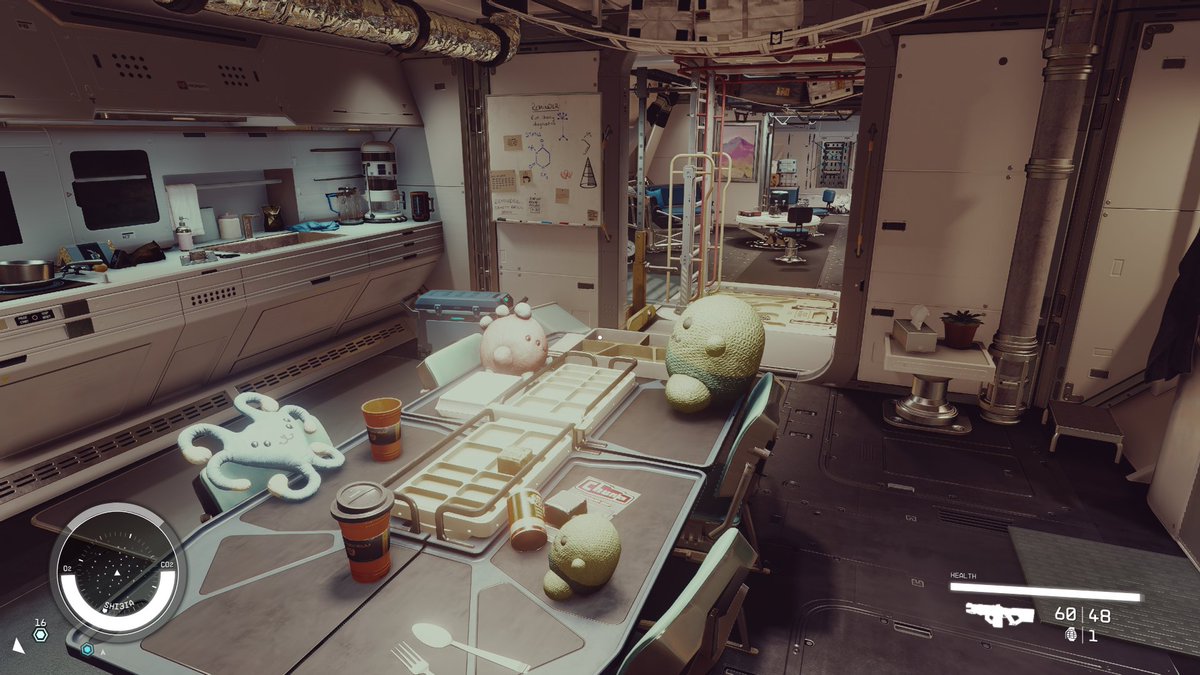 SynthPotato's tweet photo. Things I like in Starfield so far 35 hours in:
(Spoiler Alert: I really like this game)

- It's simply just addictive and fun throughout, If you like BGS RPGs, you are going to adore this one.
- The amount of hand crafted content in this game is insane, My quest log is filled with stuff to do its overwhelming at times
- Most NPCs are interactable and offer a quest or interesting dialogue
- Factions, Vanguard storyline so far has completely caught me off guard, the set pieces are a new level for Bethesda.
- Companions, Sarah Morgan in specific so far has quickly become one of my fave characters in a Bethesda game ever, so much depth to her character and the quests you get from her are fantastic 
- Cities might be the best from Bethesda so far, each is unique and a huge step up from Fallout 4's Diamond City/Goodneighbor 
- I usually am not a fan of Space Combat in games but I really am enjoying this one so far, easy to understand and enjoyable
- the audio design is FANTASTIC, especially the sounds of ships entering the atmosphere/leaving, never fails to catch my attention
- W Soundtrack 
- Assets are stupidly detailed, foods/walls/plushies/guns
- Interiors are detailed to almost an obsessive degree and interactable
- Gunplay is a big step up from Fallout 4's janky gameplay, it's acc genuinely great now i'd say
- Different gravity levels on diff planets is genuinely a cool mechanic, found a planet with 2x gravity of earth and ended up spraining my character's legs lmao
- I have to re-iterate there's so much to see and do that's handcrafted, and that's why I prefer this game over smth like NMS, Generated planets are cool for sight seeing but handcrafted is what I prefer and it's beyond abundant here
-  Plushies.
