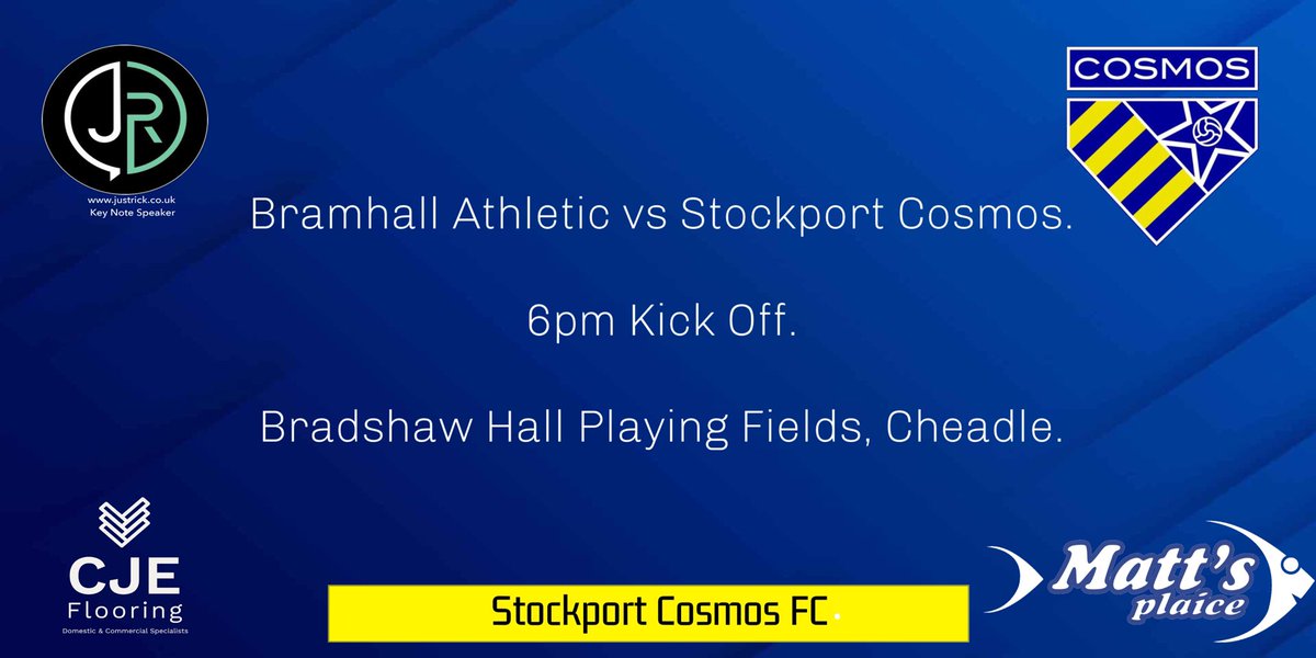 Matchday: Cosmos travel to Bramhall this evening to start their 2023/24 season, following having no game on Sunday due to an odd number of teams in the league. 

After last seasons title win, the lads are hungry to progress and Mount a charge for the top end of Division 1.