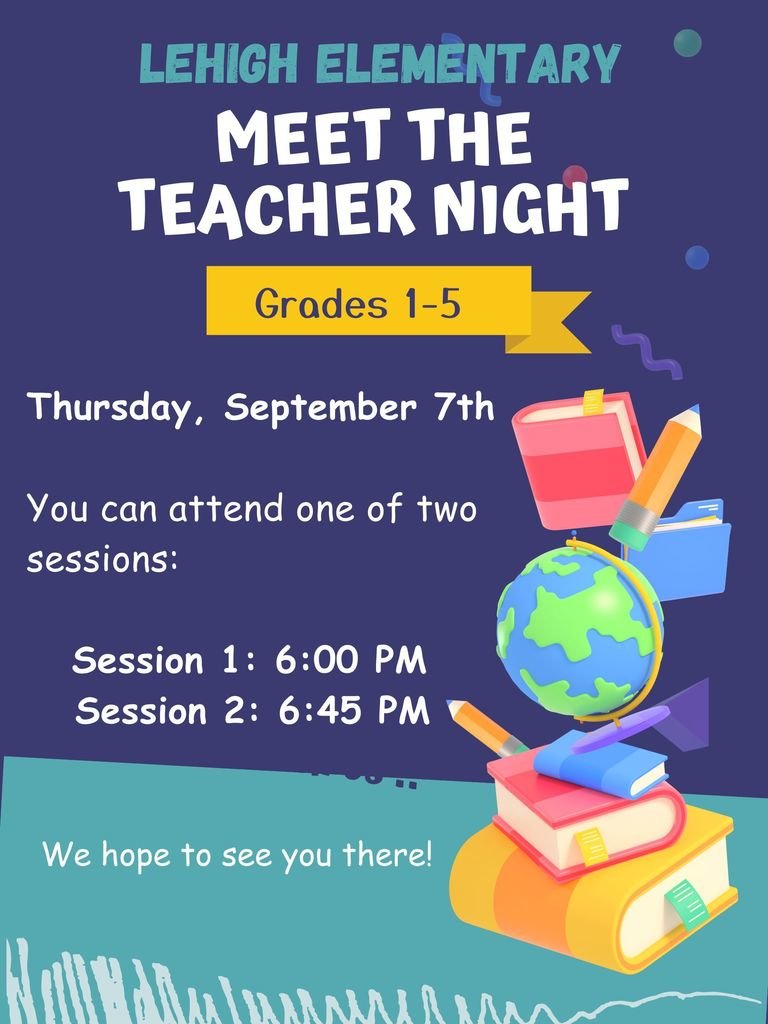 Reminder - Tonight is our Meet the Teacher Night for Grades 1-5. We will be holding two sessions. One at 6:00 PM and one at 6:45 PM. We hope to see you there!