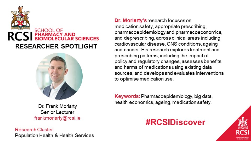 RCSIPharmBioMol's tweet photo. We shine the Researcher Spotlight this week on @FrankMoriarty &amp; his work on medication safety. Dr Moriarty has recently been granted funding from @wellcometrust to advance new methods to research #deprescribing.

https://t.co/iFGUHwgvIA

Recent news item:
https://t.co/9erminM8zS https://t.co/ugaDaxYVRP