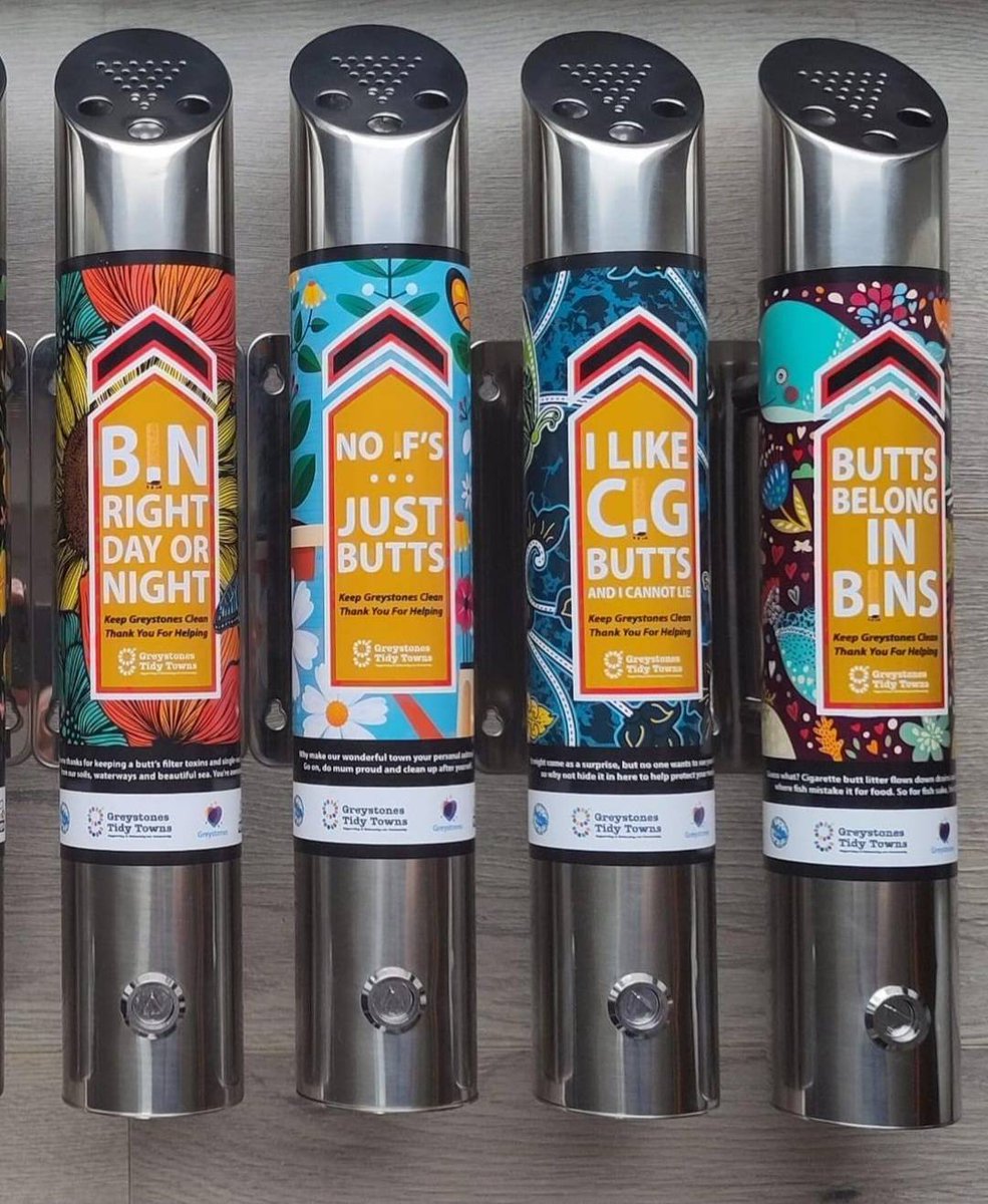 🚬 Did you know? Cigarette butts = top local litter. Takes 12 yrs to break down! 😱 1 butt can pollute 7.5L water in 1 hr. 🌊 Check out @greystonestidyt new butt bins outside Moretti's & Buoy's.  Let's #BinYourButt to keep our shorelines clean! 💚 #SDGsIrl #SpringClean23 #Wicklow