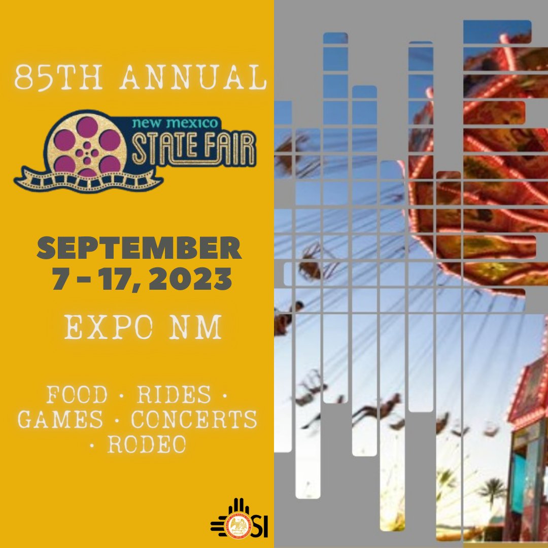 NewMexicoOSI's tweet photo. Turkey Legs! Concerts! Rodeos! It's #NMStateFair23! 🎢🎟
Go to https://t.co/pvnaO9gYux and start planning your State Fair! 🎡
#StateFair #FunAtTheFair #NMOSI #BeSafeHaveFun https://t.co/2fQvM00Q9w