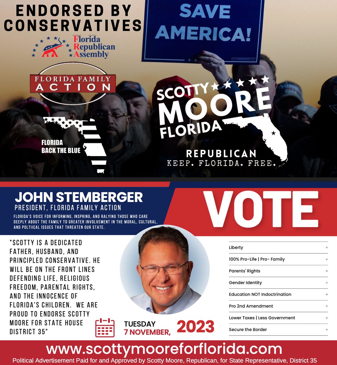 ScottyMoore4FL's tweet photo. 📬𝔼𝕟𝕕𝕠𝕣𝕤𝕖𝕕 𝕓𝕪 𝕔𝕠𝕟𝕤𝕖𝕣𝕧𝕒𝕥𝕚𝕧𝕖𝕤, 𝕓𝕖𝕔𝕒𝕦𝕤𝕖 𝕙𝕖 𝕚𝕤 𝕔𝕠𝕟𝕤𝕖𝕣𝕧𝕒𝕥𝕚𝕧𝕖. Scotty with a "Y".
Please help us share our message:  https://t.co/GamoNwM5re
#TeamScotty #HD35 #FLgop https://t.co/bUR5kHjhCi