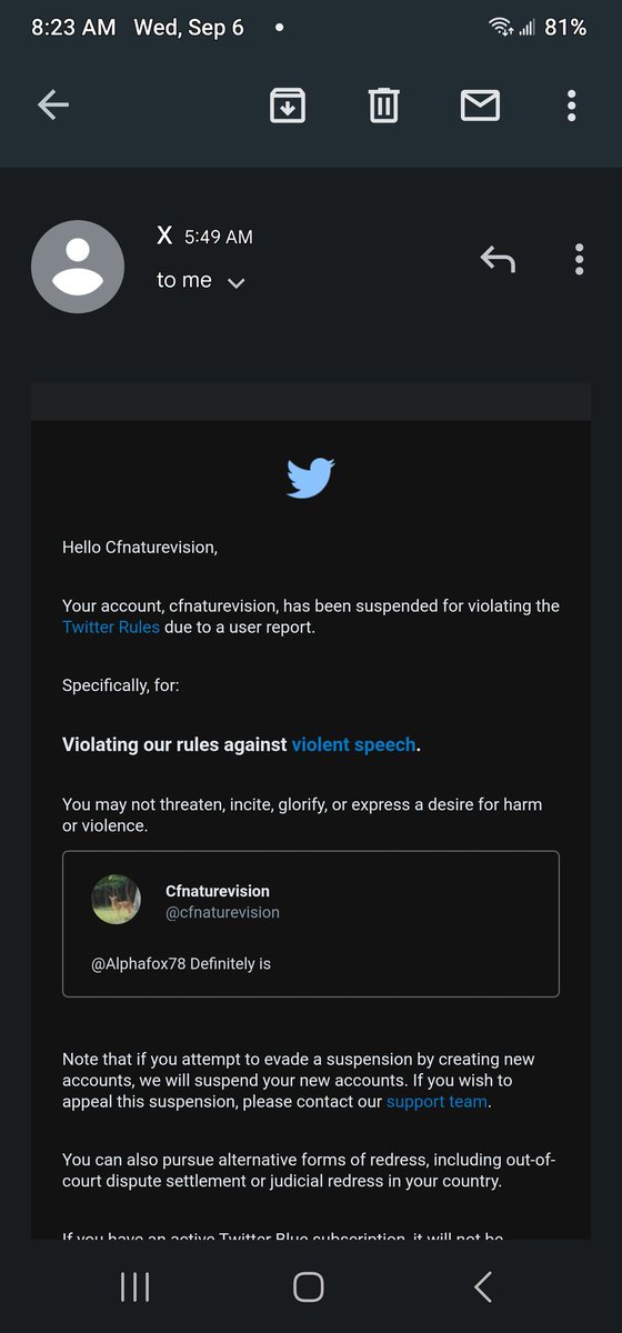cfphotonvideo's tweet photo. @LibertyCappy Can you help me get my main account back? I was suspended for violent speech and I didn't use violent speech https://t.co/NrKo8klpJz