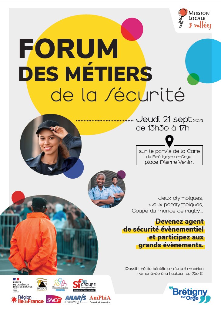 Horus_formation's tweet photo. Nous serons présents au Forum des Métiers de la Sécurité, organisé par la @manu3vallees le 21 septembre de 13h30 à 17h00.
 
📍 Retrouvez-nous sur le parvis de la Gare @Bretigny91, place Pierre Venin.
 
#sécurité #formation #aps #sûreté #surveillance #prévention #JO2024 https://t.co/BG8fUOqYaR