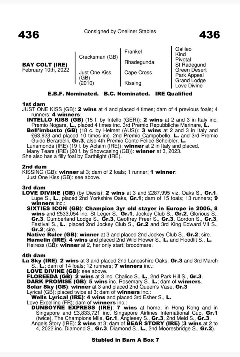 LowryGerard's tweet photo. Another impressive Stakes Winner For Cracksman (Frankel) 7 black type winners in he’s first crop delighted to offer an impressive colt in the @Goffs1866 Orby Oneliner Stables @DarleyEurope @bloodstocknews @theTDN @lukelillingston @HenryBeeby https://t.co/ixgiOogHDC