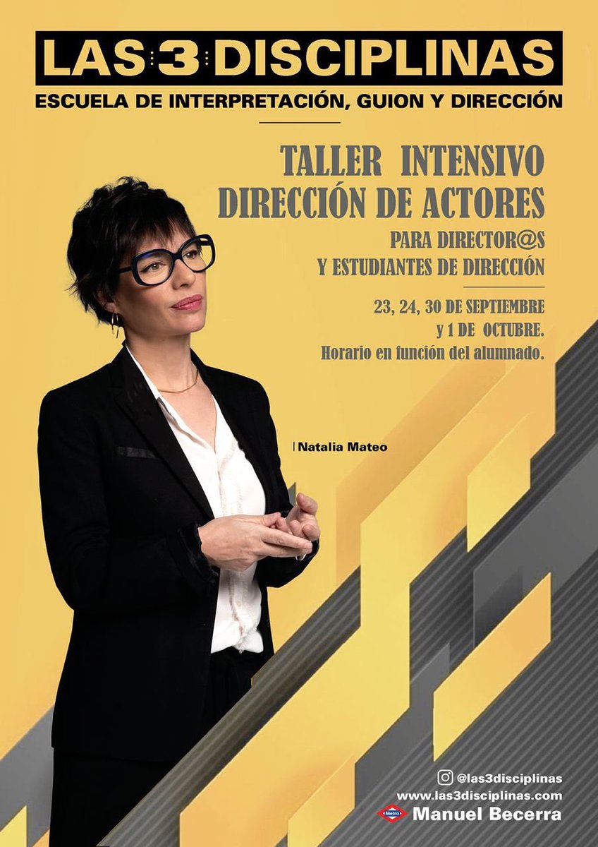 Solo hay 2 plazas para este taller.
INTENSIVO DE DIRECCIÓN DE ACTORES.
Si sabes de alguien interesado agradecemos RT.
las3disciplinas@gmail.com