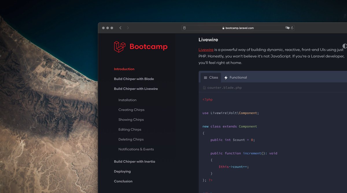 taylorotwell's tweet image. If you're new to Laravel, jumping into our Bootcamp is the best way to get started. We'll guide you all the way.
Whether you're team Blade, team Vue, or team React – we got you.
And, we're pumped to announce our Livewire edition just dropped. Have fun! 🐙…