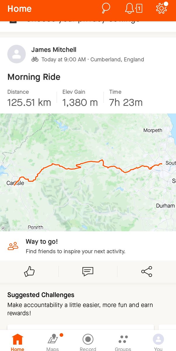 Congratulations and thank you to James who completed his bike ride from Carlisle to Newcastle yesterday and raised a very impressive £335 for Carlisle Key. A great and inspiring achievement. 

#carlisle #fundraising #inspiring #endinghomelessness