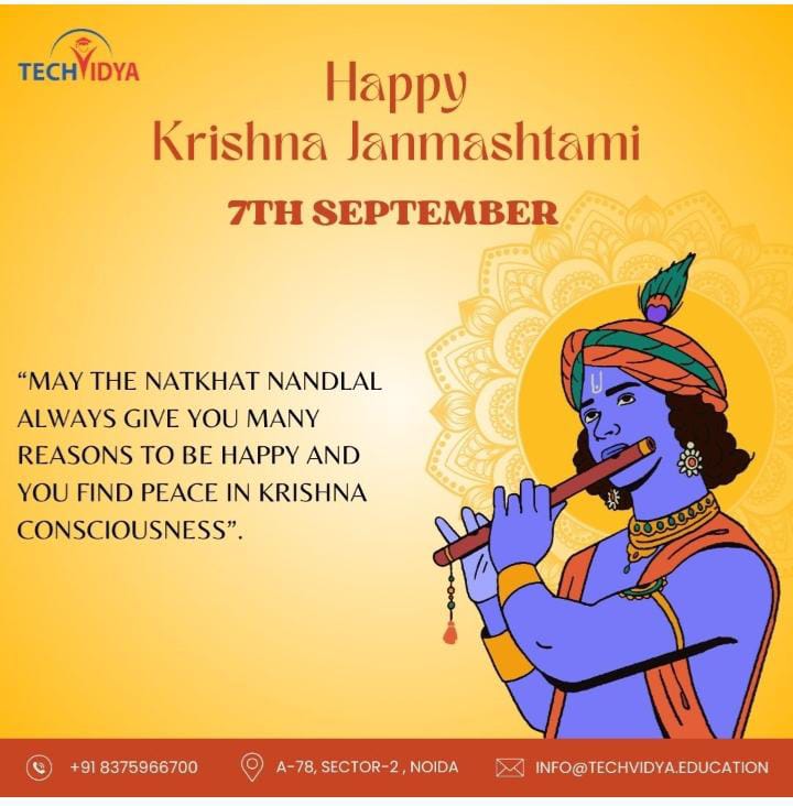 tech_vidya's tweet photo. TechVidya wishes you all a Happy Krishna Janmashtami !
#techvidya #godcanbeseen #janmashtami2023 #janmashtami #krishna #lordkrishna https://t.co/bt3yBkfr3A