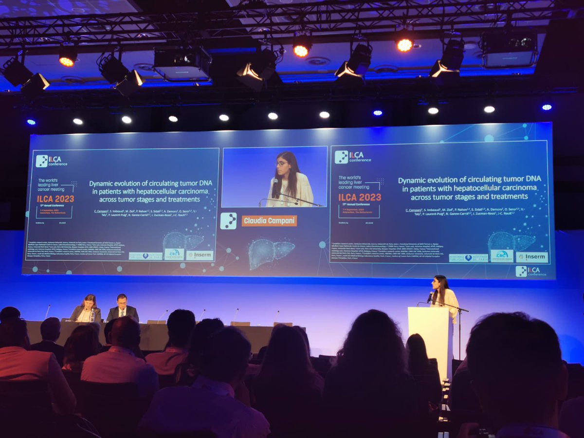 Great talk from @campani_claudia at the #ilca23 congress in Amsterdam about the dynamic evolution of ctDNA in patients with hepato cellular carcinoma! @NaultJc @Zucmanrossi @CRCordeliers