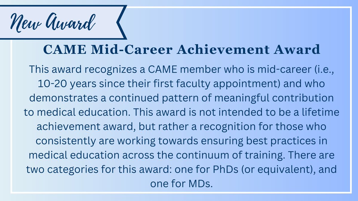 For more information, or to submit a nomination, please visit the CAME Award site: came-acem.ca/awards/