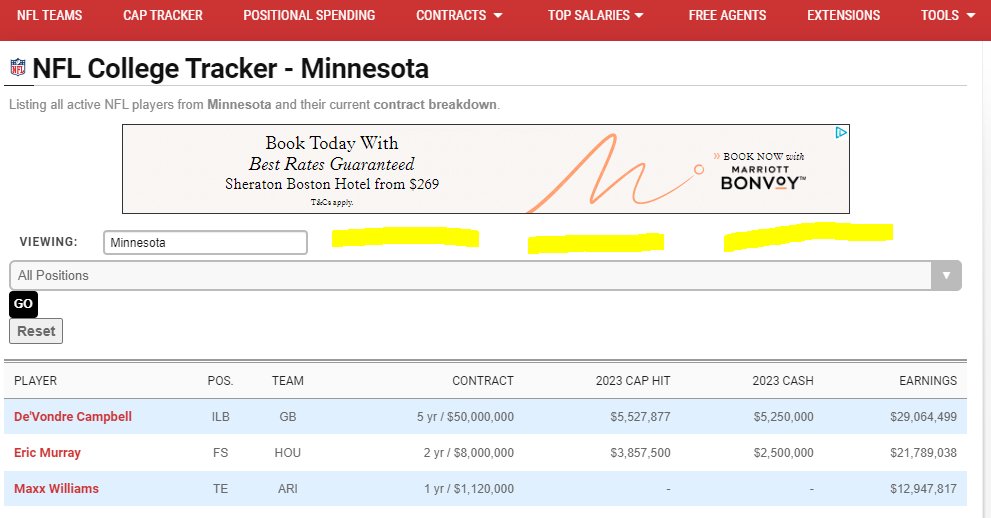 SamfromMN's tweet photo. @spotrac-- on the College Tracker can we get a selector for Active Roster/Practice Squad/Inactive? Some of us are following old college players and want to know who's still getting $200K+ on an NFL practice squad. https://t.co/Cd5wXBLjhS