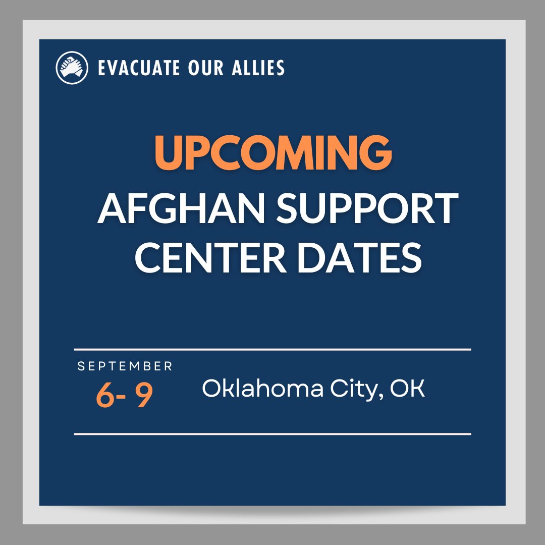 Thank you gov depts who support Afghan parolees-<a href="/USCIS/">USCIS</a>, <a href="/StateDept/">Department of State</a>, <a href="/State_SCA/">Bureau of South and Central Asian Affairs (SCA)</a>, CARE team, <a href="/HHSGov/">HHS</a> ORR, DOJ <a href="/CivilRights/">DOJ Civil Rights Division</a>, <a href="/SocialSecurity/">Social Security</a>-at Afghan Support Center at OKC. centersforafghansupport.org/okc/. Love to see the support.

We’d love to see the National Visa Center in Tulsa, OK!