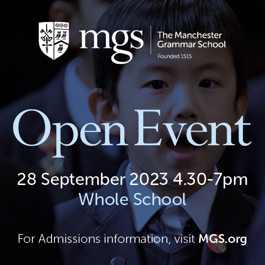 mgs_1515's tweet image. Three weeks until the first Open Event held at The Manchester Grammar School.
Open Evening takes place on Thursday 28 September 4:30-7pm.
Visit mgs.org for more information!
#openevening2023