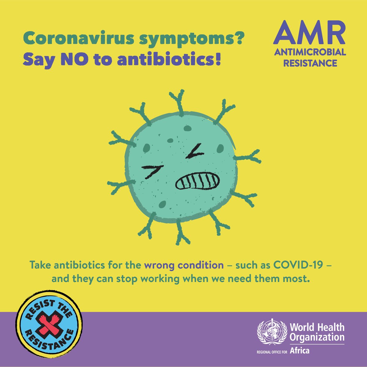 Taking antibiotics when you don’t need them means they can stop working for you when you need them most. 

✅ Only take antimicrobial medicines when prescribed ➡️ afro.who.int/ResistAMR