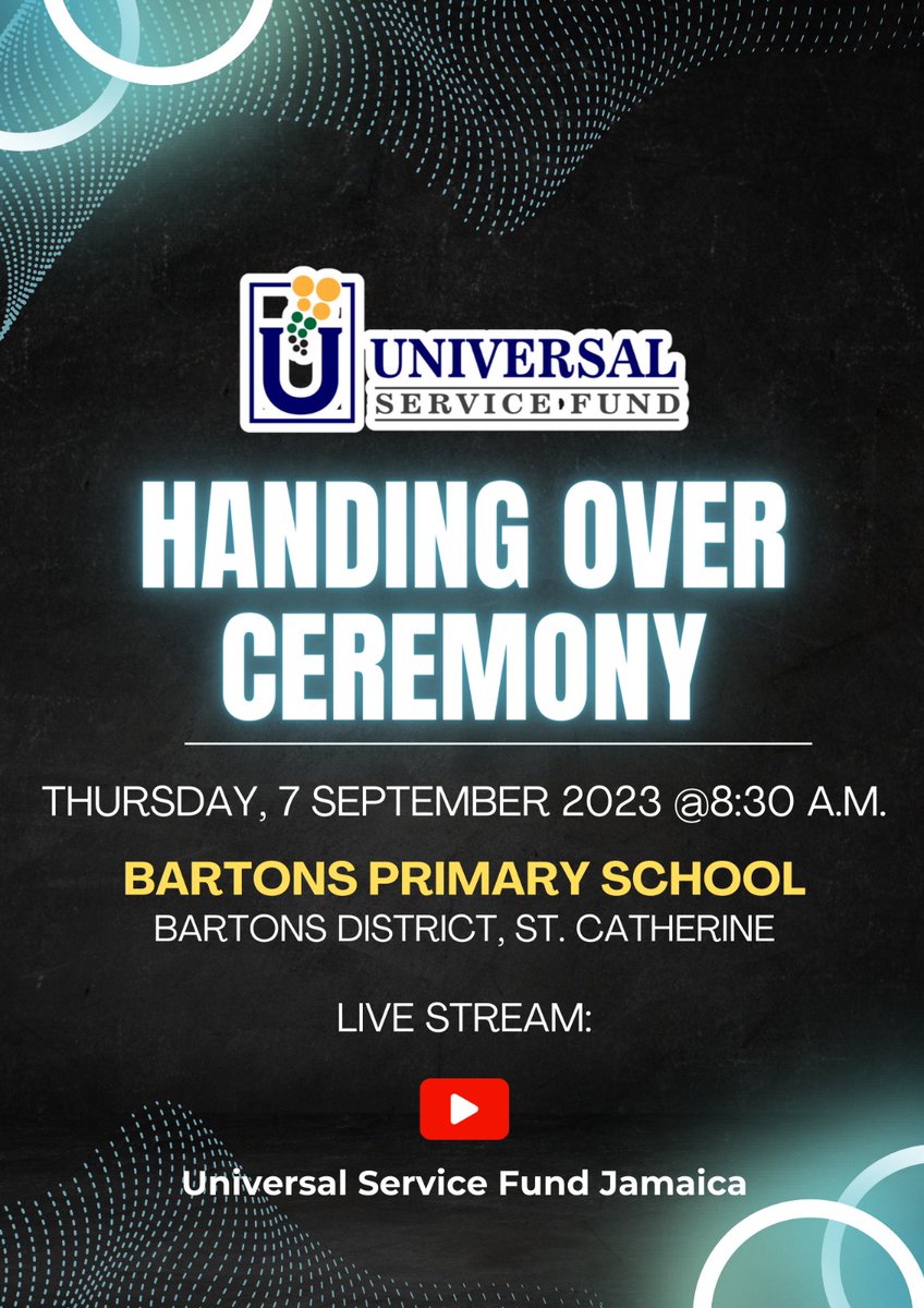 We're LIVE 🔴 Join us virtually at our Handing Over Ceremony at Barton's Primary School. Tune in on Facebook and YouTube @Universal Service Fund! See you there! #UniversalServiceFund #BridgingTheInformationGap