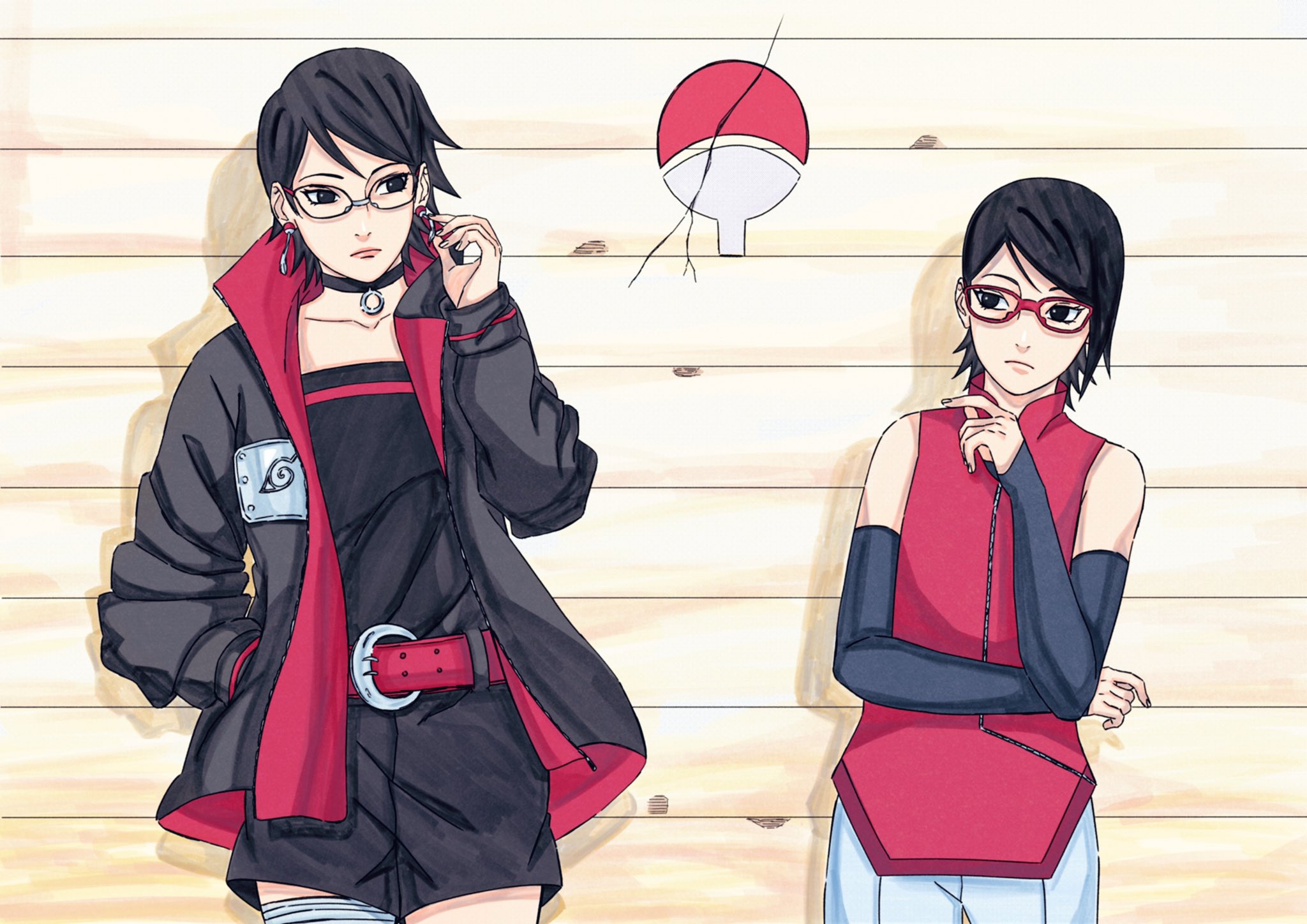 uchiha sarada (naruto and 1 more) drawn by bidarian