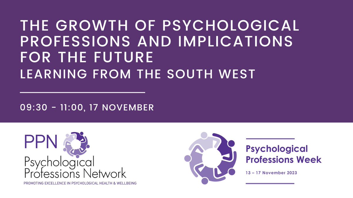 Registration is open for our #PsychologicalProfessionsWeek2023 event! Celebrate the impact of the growth in the psychological professions, and learn about the challenges it presents and the innovations that address them in the region. Sign up below 👇

eventbrite.co.uk/e/the-growth-o…