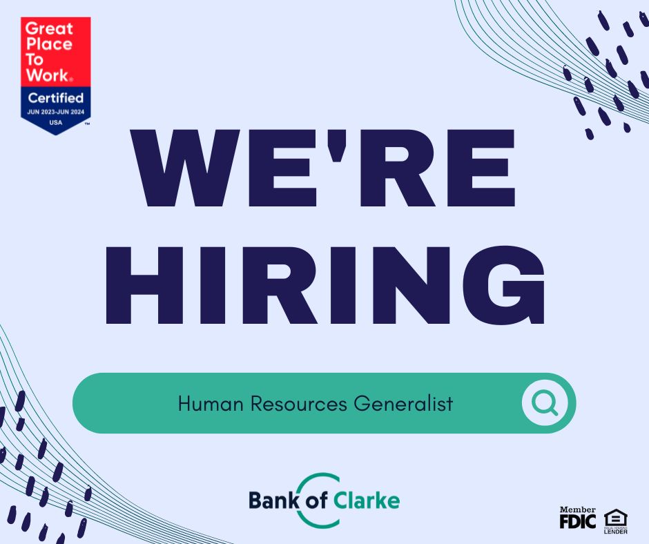 BankofClarke's tweet photo. Looking for a Great Place to Work®? Bank of Clarke is now hiring for multiple positions! Visit our careers page on our website to view other position openings! 
https://t.co/rgG8ZwcKtC #buildinglifelongrelationships https://t.co/x5NMgnjT4T