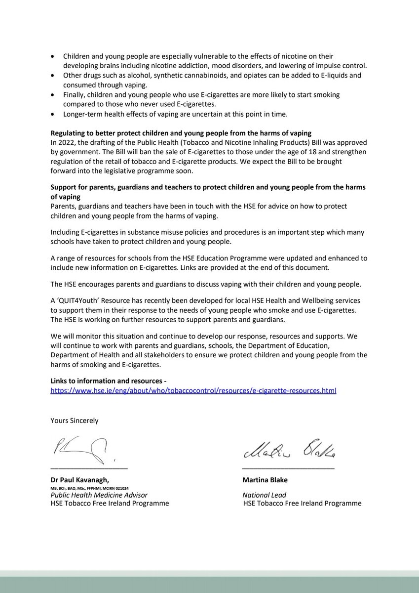 dreddiemurphy's tweet photo. Brave decision Time
Let's not lose a generation to vaping .. time to adopt .. @MichealMartinTD @DonnellyStephen
https://t.co/zr6iVgA2Lg
@rionnslainte @HealthyIreland
Vaping letter in school. ,,,,๐ .. we know it's harmful & pervasive. #BanVaping #vaping #Wellbeing #Health https://t.co/F8JDkHh47X